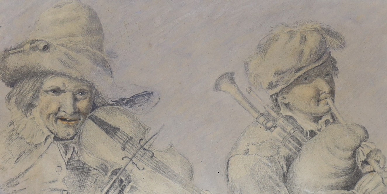 After Christian Dietrich, pencil and wash, 'The Musicians', 11.5 x 22cm